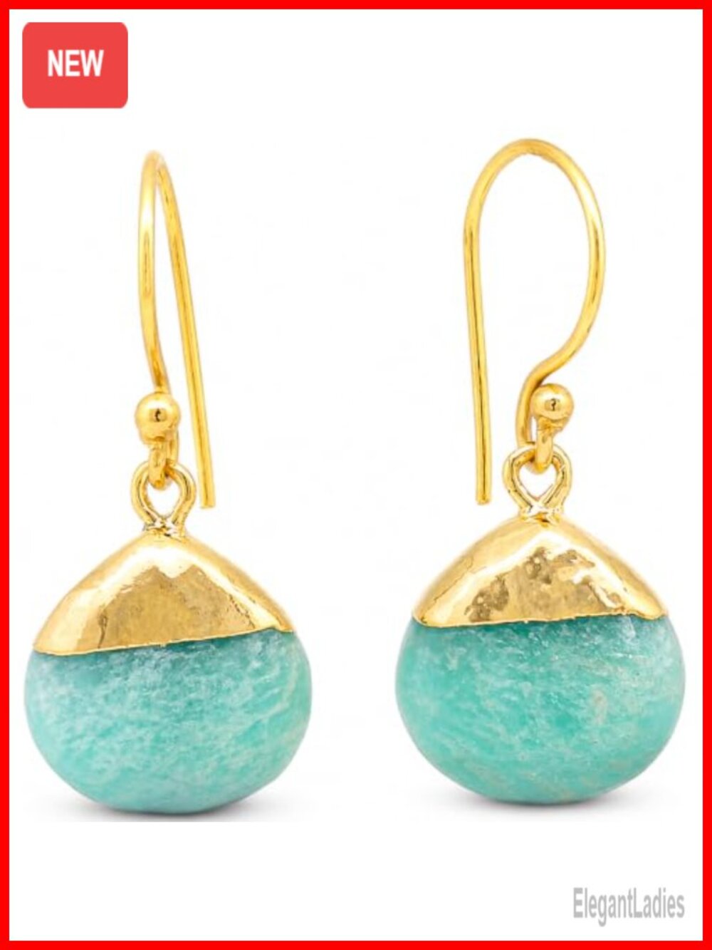 Gemstone Teardrop Dangle Earrings Gold Plated French Wire